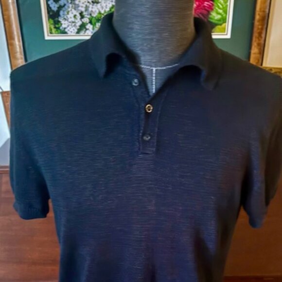 Iris Von Arnim UOMO Authentic Black Polo 100% Linen Mens Size Medium - Picture 2 of 12